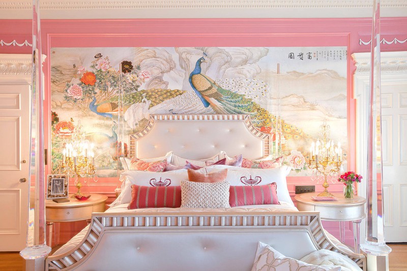  Phòng ngủ phong cách Trung Hoa được trang trí bằng những bảng màu đặc sắc.