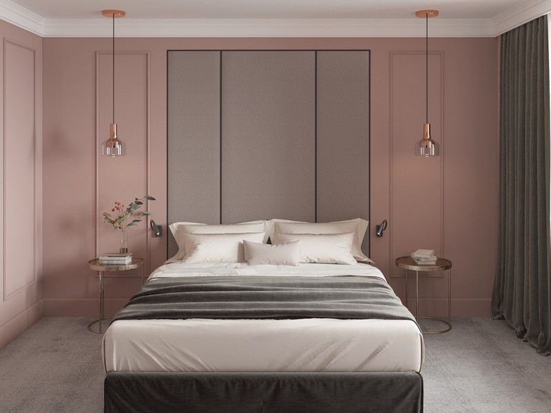  Một phòng ngủ màu xám hồng tạo nên một sự kết hợp sang trọng.
