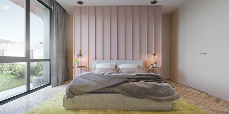  Bức tường đầu giường sơn hồng dành cho phòng ngủ mở, gần gũi thiên nhiên.