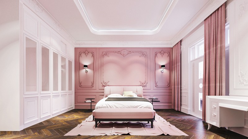  Màu sắc ngọt ngào đôi khi còn có thể dùng trong phòng ngủ cổ điển.