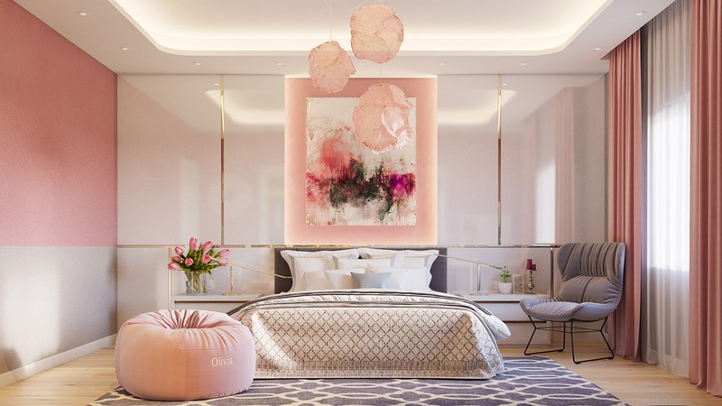  Phòng ngủ trang trí bằng màu hồng vừa hiện đại lại rất đỗi sang trọng.