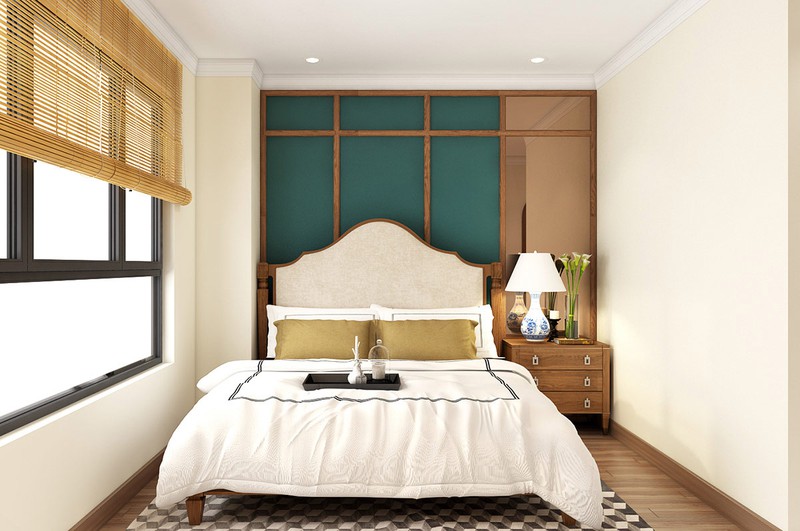  Thay vì sử dụng rèm cửa như những ngôi nhà phố hiện đại, phòng ngủ này sử dụng mành tre mang đến cảm giác ấm áp và gần gũi.