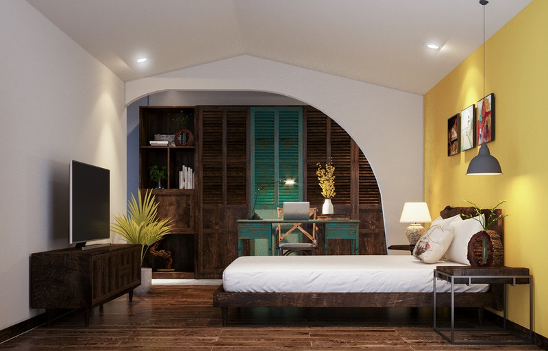  Phòng ngủ ấm cúng với đồ nội thất và kiểu mái vòm độc đáo.