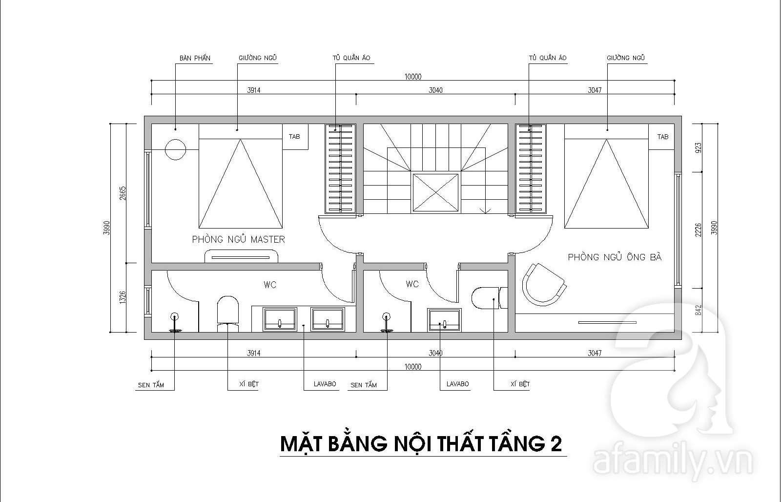 Mặt bằng nội thất tầng 2.
