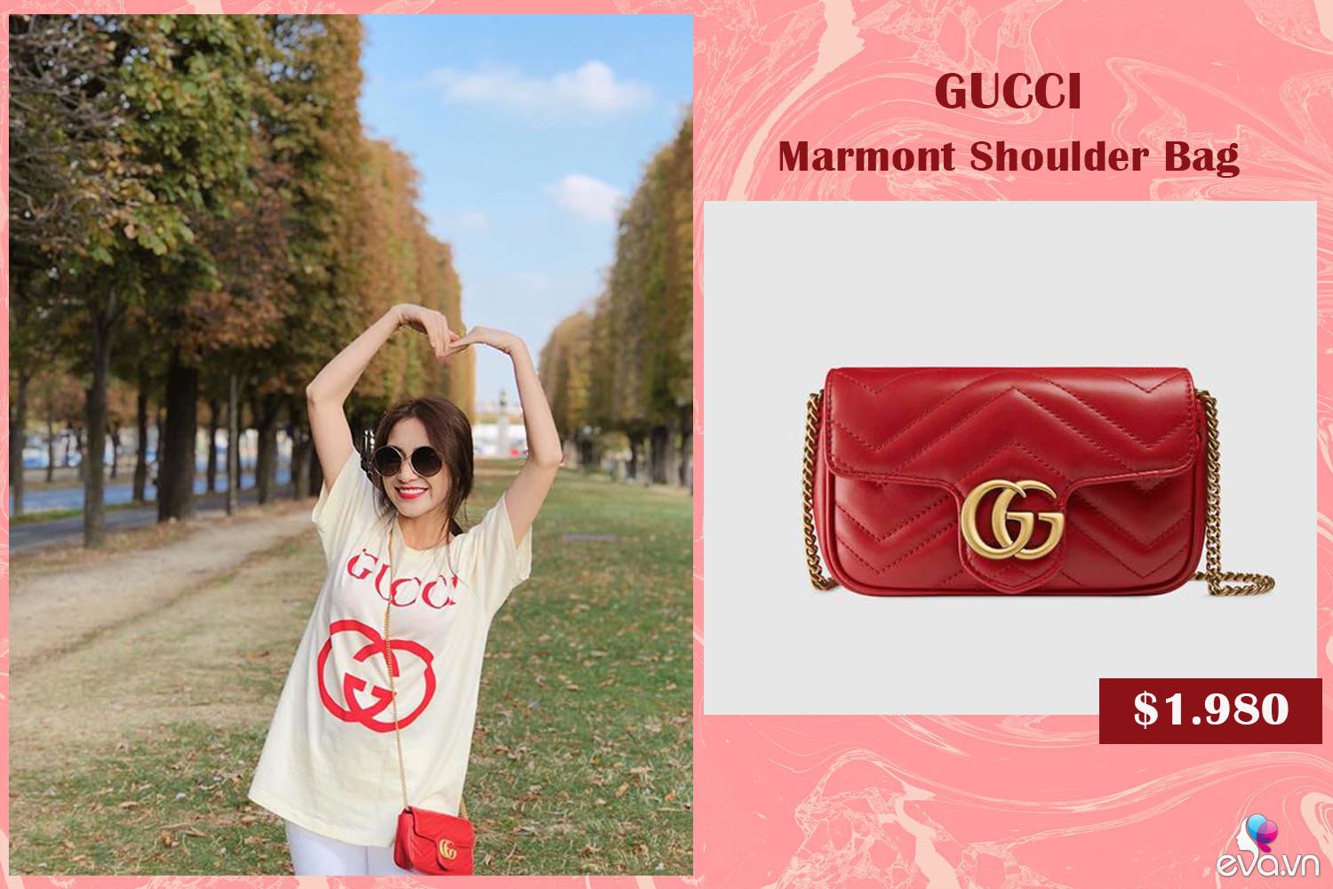  Áo phông trắng Gucci nhìn qua tưởng đơn giản nhưng lại ngốn hết của Hòa Minzy hơn 13 triệu đồng. Bên cạnh đó, cô nàng còn trưng dụng thiết kế túi đeo chéo Gucci cũng ngót nghét 45 triệu đồng. 