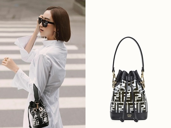 Tiếp tục là một mẫu túi Fendi được Hà Thu bổ sung cho bộ sưu tập hàng hiệu cùa mình. Chiếc túi bucket in logo này có giá 42 triệu đồng.