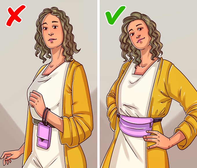  Túi đeo hông là gợi ý tốt: Belt bag hoặc balo là lựa chọn lý tưởng vì chúng được mang bởi lưng và hông - hai bộ phận có thể chịu nhiều lực hơn cổ và tay.