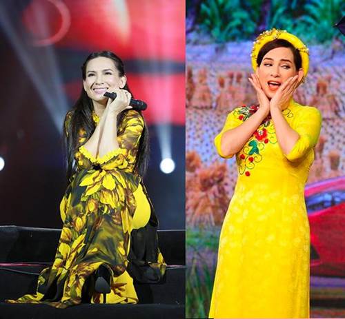  Theo đuổi dòng nhạc dân ca nên trên sân khấu, Phi Nhung luôn xuất hiện nền nã với trang phục áo dài.
