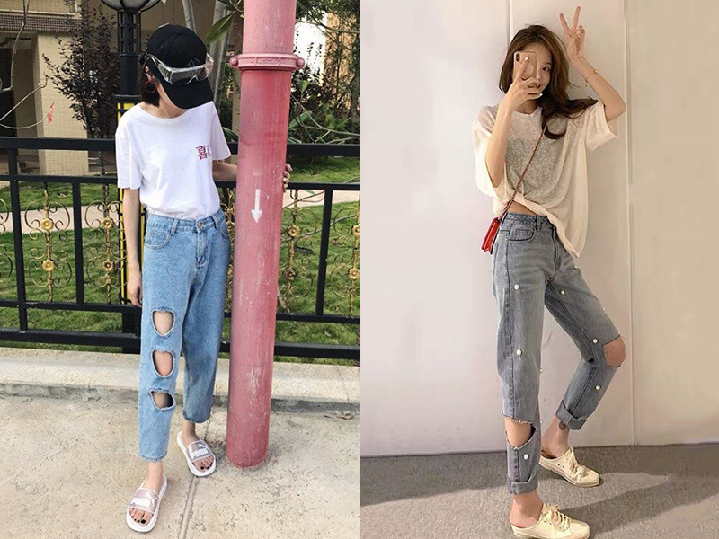  Jeans thủng lỗ tuy độc đáo nhưng gây tranh cãi về độ thẩm mỹ. Nhiều người nhận xét, so với các kiểu jeans rách, quần thủng lỗ còn khó mặc hơn.