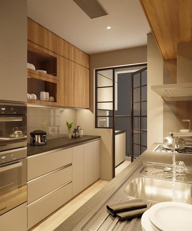  Phòng biếp được thiết kế với tông màu sáng hơn