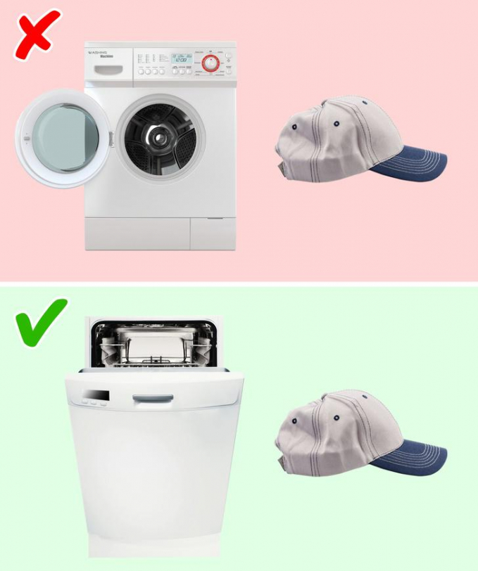 Để đảm bảo chiếc nón không bị biến dạng, bạn không nên giặt chúng trong máy giặt. Giải pháp rất đơn giản nhất chính là giặt nón trong máy rửa chén. Đặt chúng trên kệ và bắt đầu chu kỳ - Ảnh: Brightside