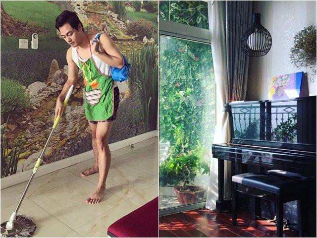  Phan Anh không ngại đeo tạp dề, dọn dẹp nhà cửa giúp vợ - Ảnh: Internet