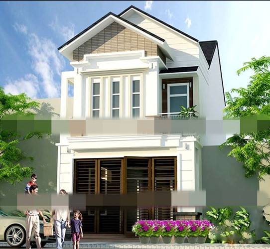Mặt tiền nhà 2 tầng 6×15 m2 sử dụng màu sắc trang nhã bên cạnh những đường nét tinh tế được sắp xếp có ý đồ kiến trúc. Ảnh: Thietkexaydungnhadep.