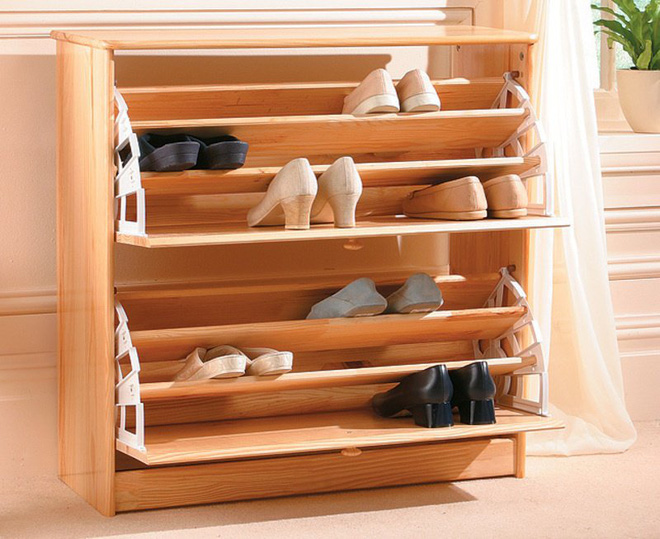 Một không gian ngăn nắp, gọn gàng để xếp giày kiêm cất trữ đồ đạc với thiết kế tủ giày thông minh này (Ảnh: Internet)