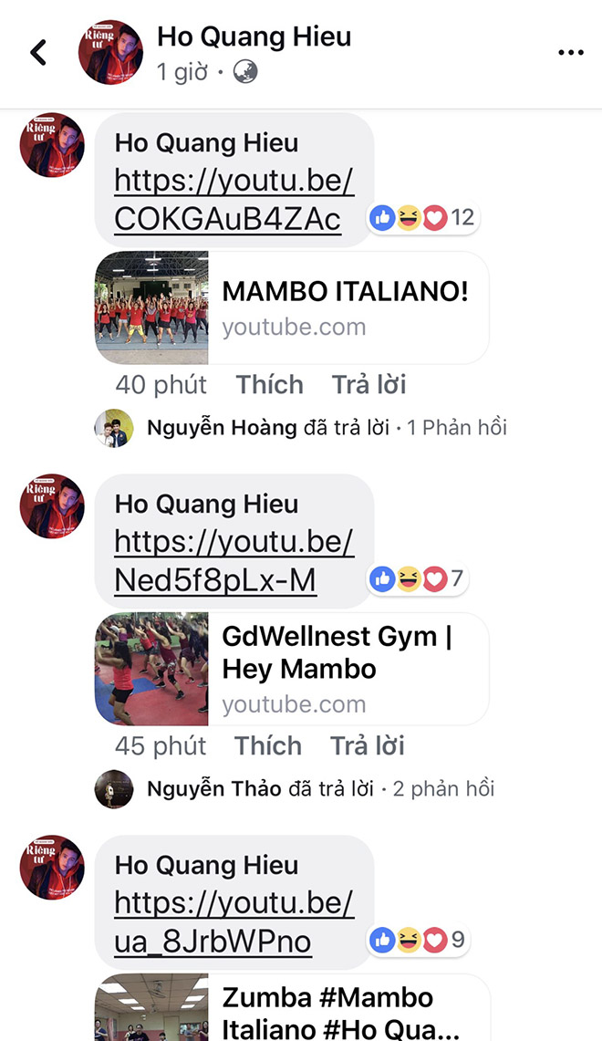 Hồ Quang Hiếu phấn khích đăng tải loạt video người dân nước ngoài tập thể dục trên nền nhạc ca khúc của anh.
