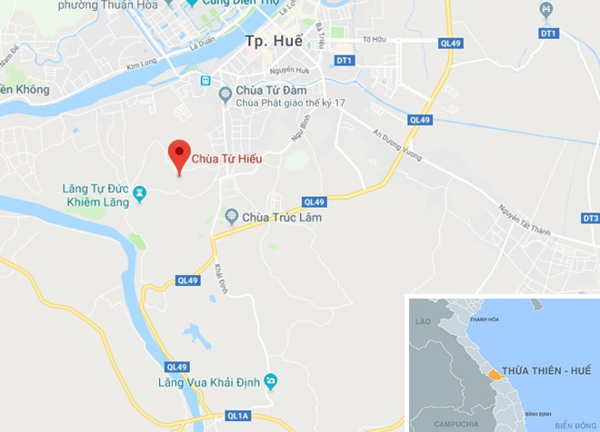 Chùa Từ Hiếu, địa điểm được Thiền sư Thích Nhất Hạnh chọn làm nơi tịnh dưỡng đến khi viên tịch. Ảnh: Google Maps.