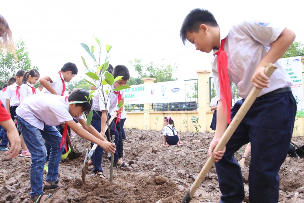  Các em học sinh tham gia trồng cây tại chương trình.