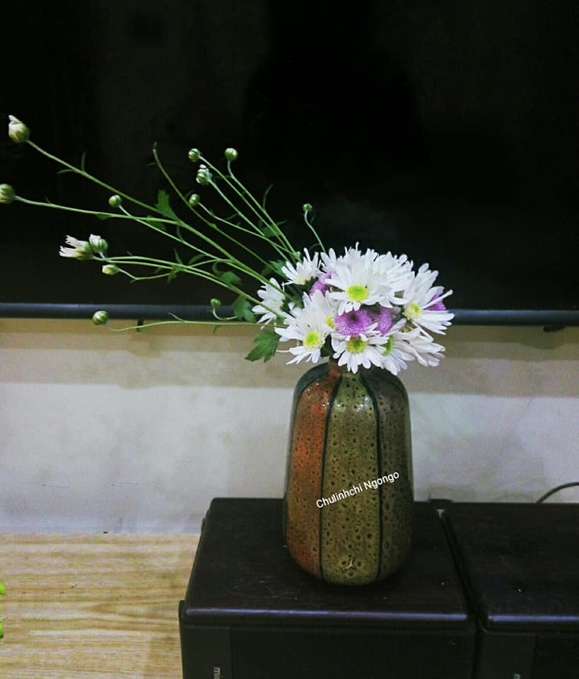  Bình hoa không cần quá nhiều cành và bông mà vẫn tạo được không gian sang và đẹp ở góc kệ tivi.