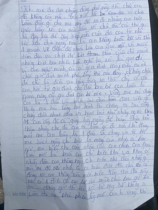 Lá thư tuyệt mệnh của nữ sinh nghi tự tử tại Hà Tĩnh. Ảnh từ Facebook
