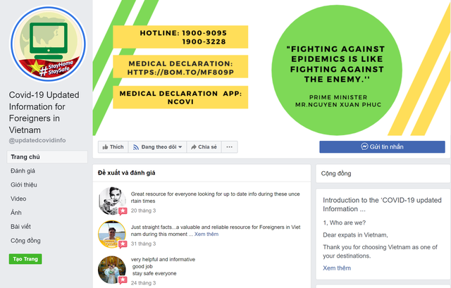 Trang fanpage “Covid-19 Updated Information for Foreigners in Vietnam”