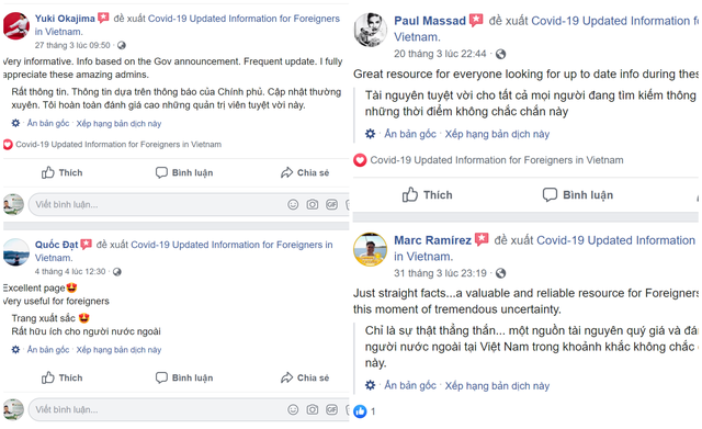 Người nước ngoài đánh giá rất cao tính thiết thực của trang fanpage này.