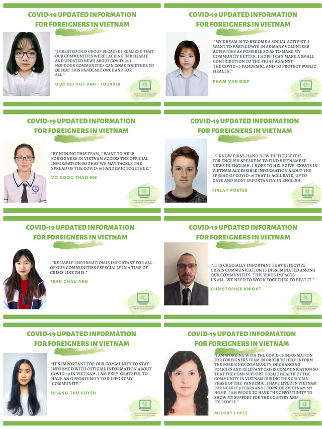 8 thành viên đang vận hành trang “Covid-19 Updated Information for Foreigners in Vietnam”.