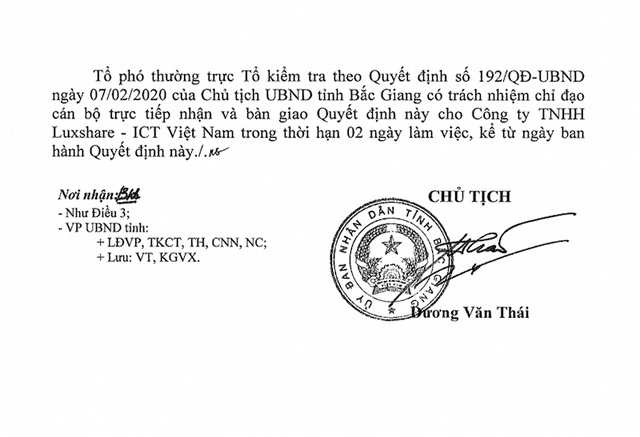 Chủ tịch UBND tỉnh Bắc Giang liên tiếp ký xử phạt những hành vi vi phạm pháp luật của Công ty TNHH Luxshase - ICT (Việt Nam).