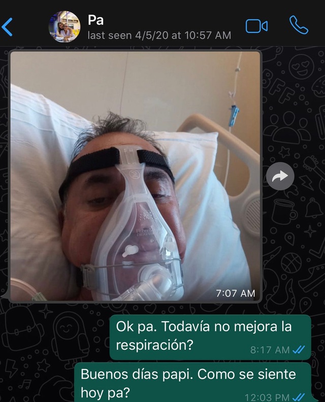  Hình ảnh ông Arellano gửi cho con trai sau khi được nhập viện vào ngày 1/4 (Ảnh: New York Times)