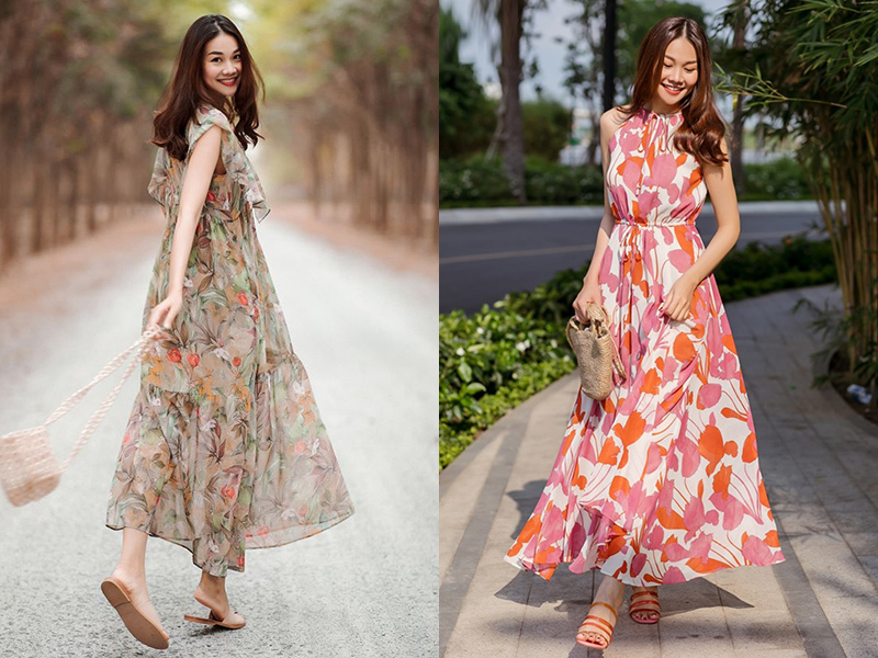  Váy hoa của Thanh Hằng thường có dáng suông bay bổng, giúp siêu mẫu tôn lên chiều cao và vẻ đẹp nữ tính.