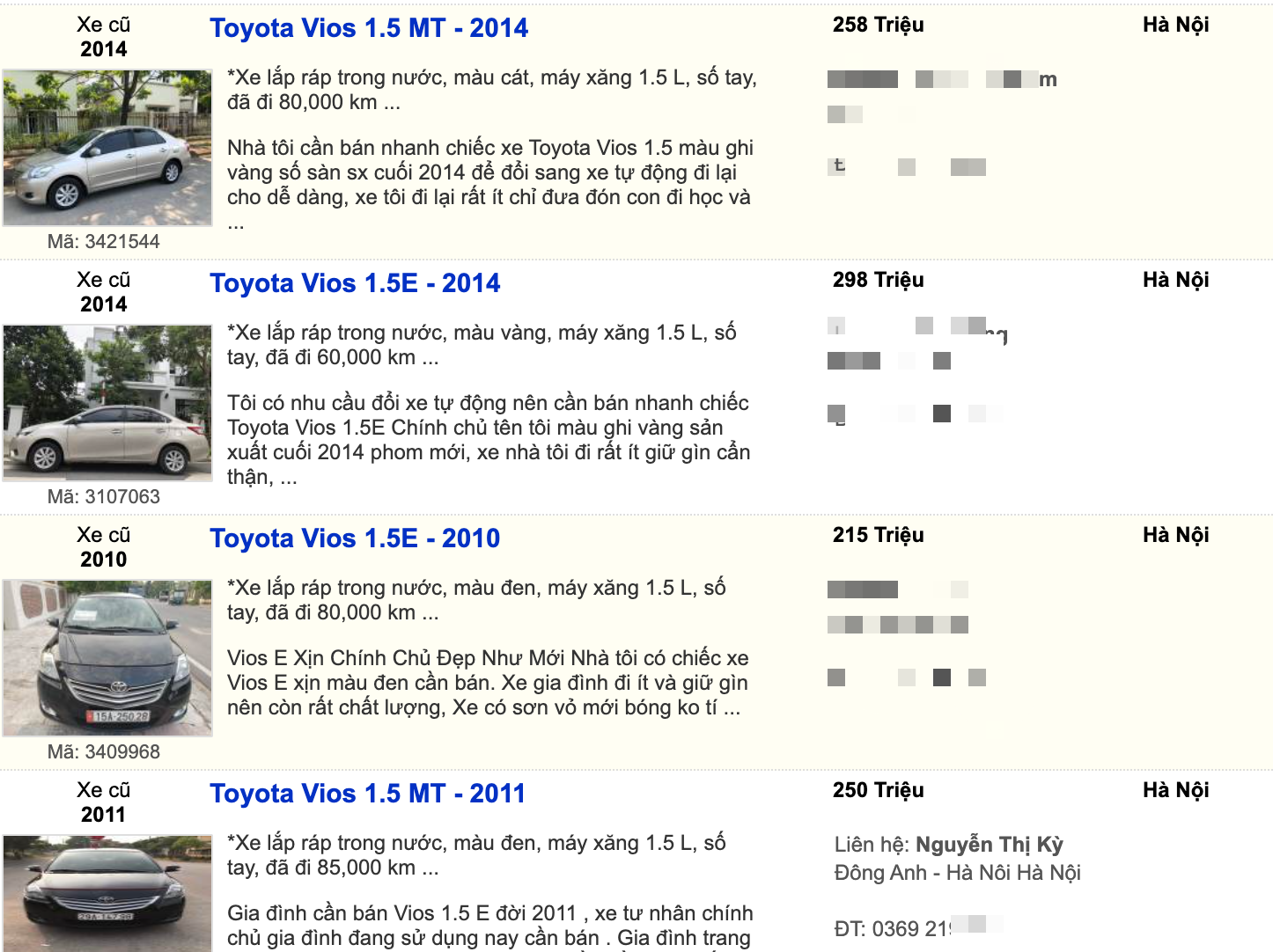  Mức giá xe Toyota Vios cũ khá rẻ trong thời điểm hiện tại. (Ảnh chụp màn hình).