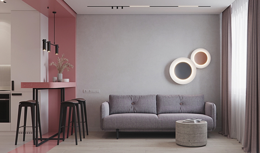  Không gian phòng khách ngập tràn ánh sáng khi kéo rộng rèm cửa. Sự kết nối sắc màu linh hoạt và thông minh từ rèm, sofa đến tường với màu trung tính có sắc độ khác nhau đủ để tạo nên cảm giác nhẹ nhàng, thân thiện.
