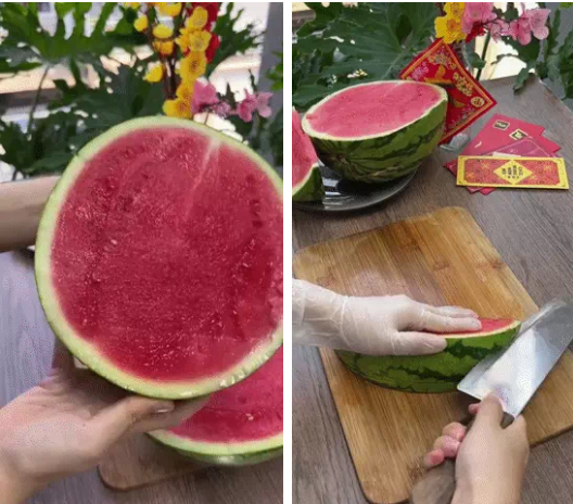 Cắt bỏ 2 phần vỏ dưa ở phía ngoài, để lại phần vỏ xanh ở giữa.