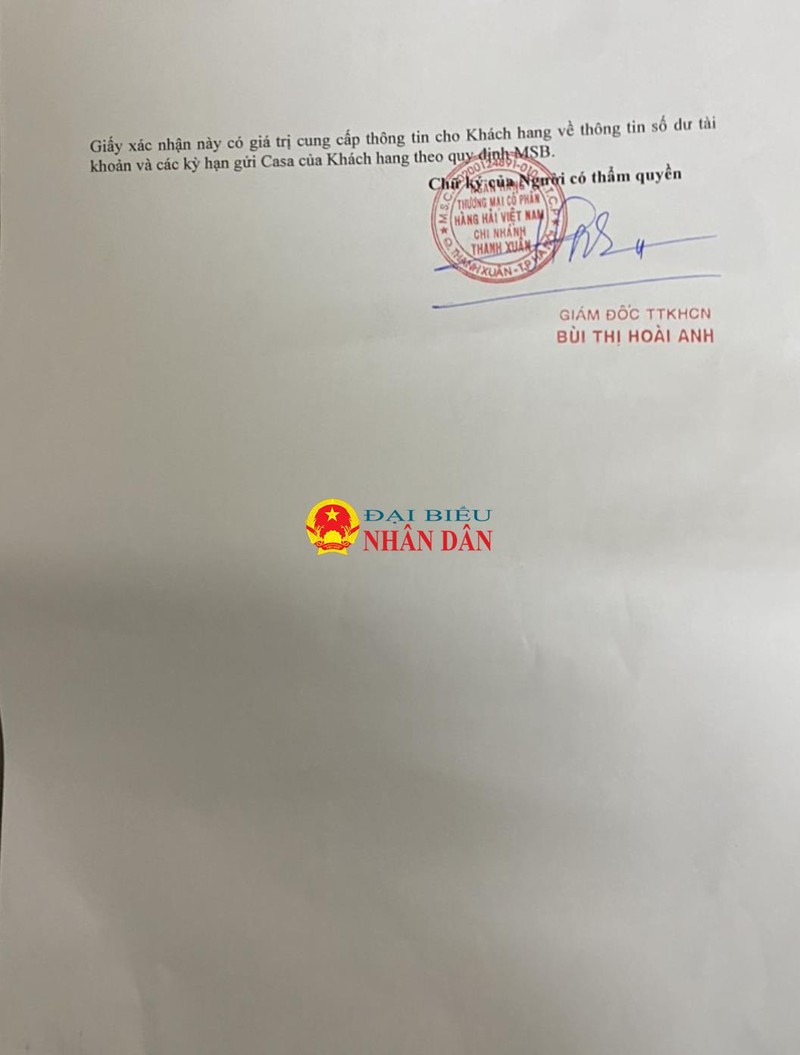  Giấy xác nhận số dư tài khoản của bà Nguyễn Thị Lân ngày 7/10/2023 