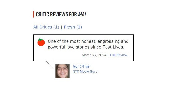  Đánh giá trên Rotten Tomatoes của Mai. Ảnh chụp màn hình