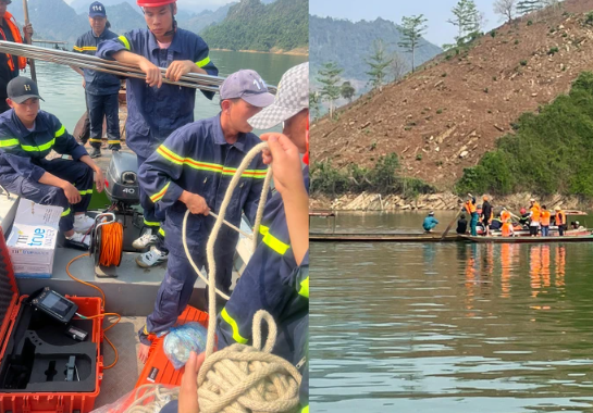  Lực lượng chức năng tỉnh Lai Châu nỗ lực tìm kiếm nạn nhân vụ lật thuyền. 