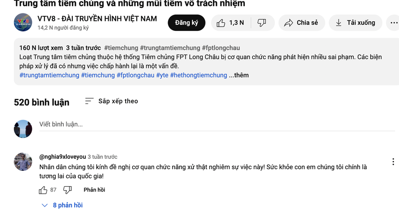 Đoạn video trên nền tảng youtube phản ánh về những sai phạm của Trung tâm tiêm chủng Long Châu thu hút sự quan tâm của nhiều người dân.