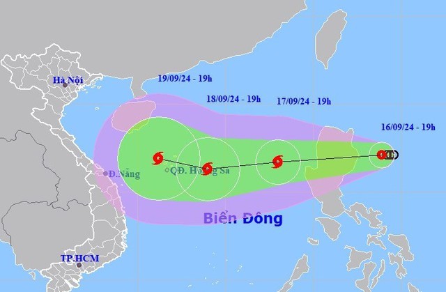  Dự báo vị trí và đường đi của áp thấp nhiệt đới (bão số 4). Ảnh NCHMF