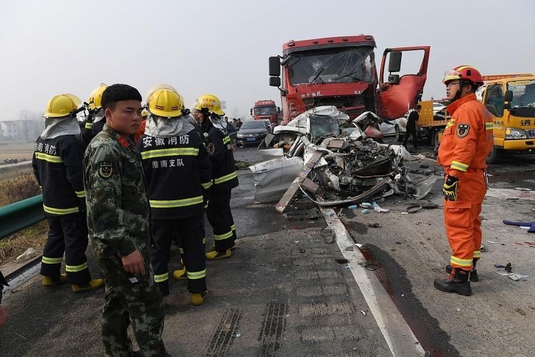  Hiện trường một vụ tai nạn giao thông ở Trung Quốc. Ảnh: AFP