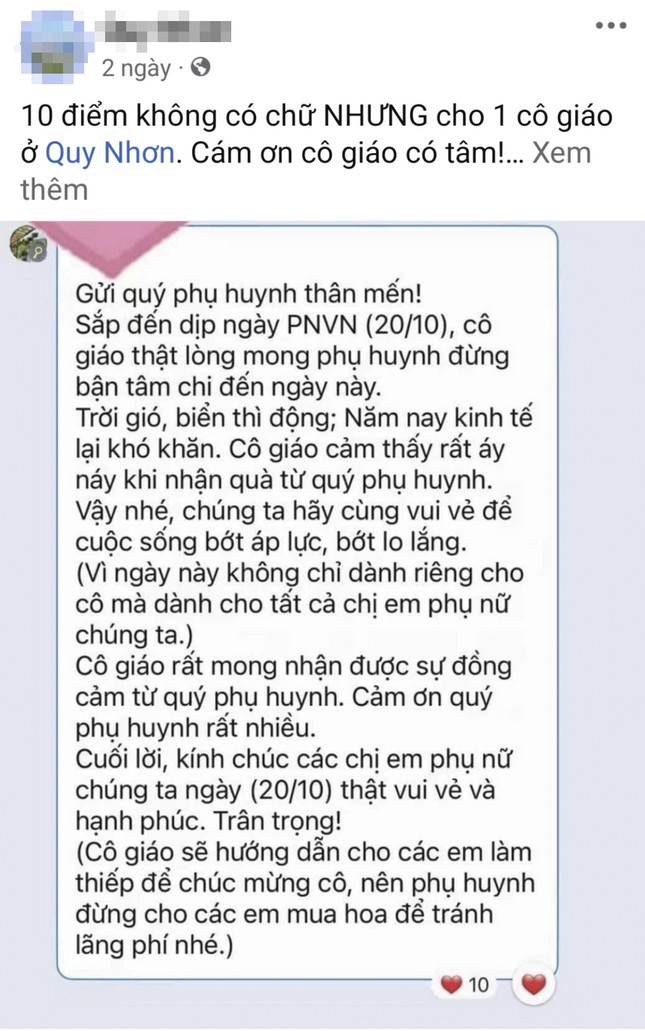  Dòng nội dung tin nhắn được chia sẻ trên mạng xã hội. Ảnh: Chụp màn hình.