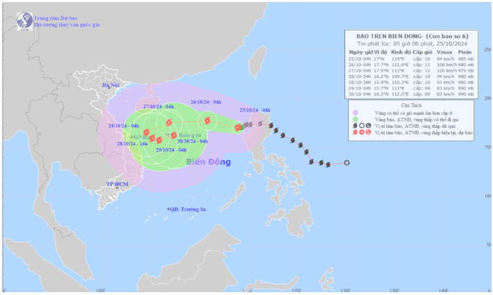  Bão số 6 Trami trên Biển Đông dự báo chuyển hướng đi - Ảnh: NCHMF/Báo Giao Thông