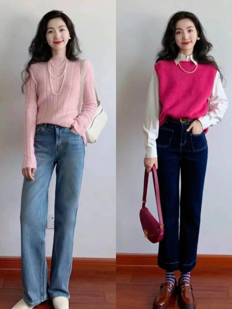  Khi kết hợp áo len với quần jeans ống đứng, toàn bộ outfit sẽ trông rất hài hòa, thanh lịch.