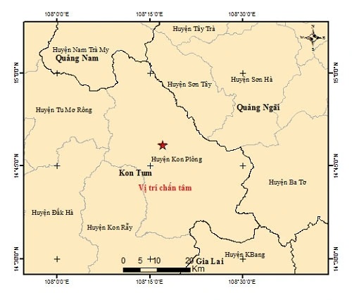  Bản đồ tâm chấn động đất mạnh 3.8. Ảnh: VOV. 