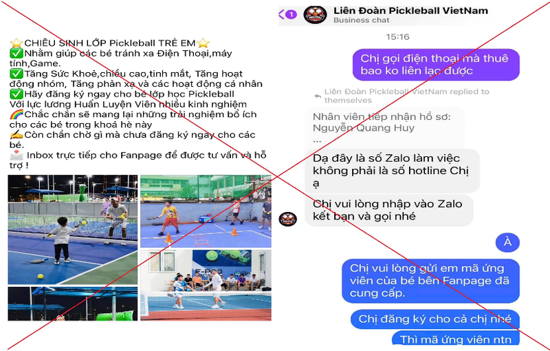  Cảnh giác khi đăng ký tham gia Pickleball trên mạng. 