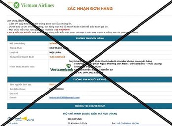  Trang web giả mạo có tên “Vietnamairslines.com”. Nguồn: Công an TP Đà Nẵng . 