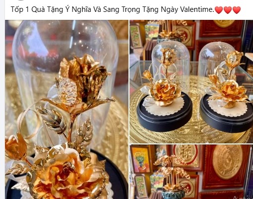   Hoa hồng mạ vàng rao bán nhân dịp Valentine 2025. Ảnh chụp màn hình