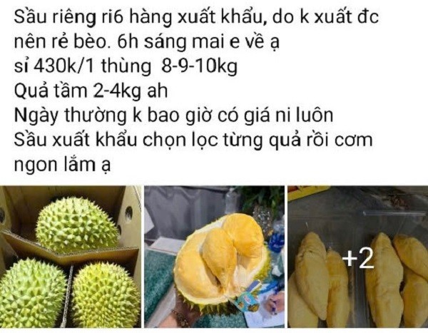  Một tài khoản trên mạng xã hội kêu gọi giải cứu sầu riêng xuất khẩu với giá rẻ kỷ lục. Ảnh: Chụp màn hình. 