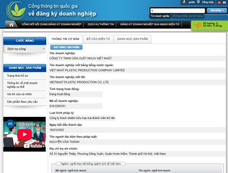   Công ty TNHH sản xuất nhựa Việt Nhật do ông Nguyễn Văn Thành, sinh năm 1958 là người đại diện theo pháp luật.