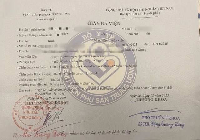   Giấy ra viện của sản phụ - ảnh minh họa