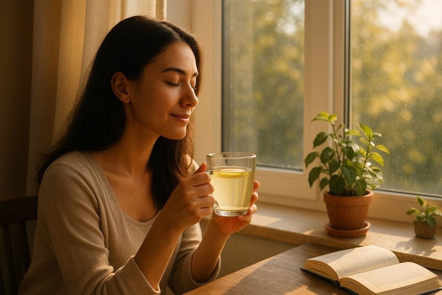 Một ly nước ấm pha vài giọt nước cốt chanh khi bụng còn rỗng là cách nhẹ nhàng để đánh thức hệ tiêu hóa