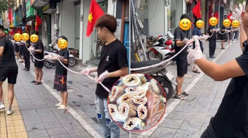 Cơ sở ăn uống tại quận Cầu Giấy, Hà Nội quảng cáo lòng se điếu dài 40m - Ảnh: Báo Tuổi Trẻ